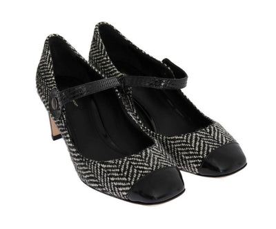 Black Tweed Snakeskin Mary Janes Pumps