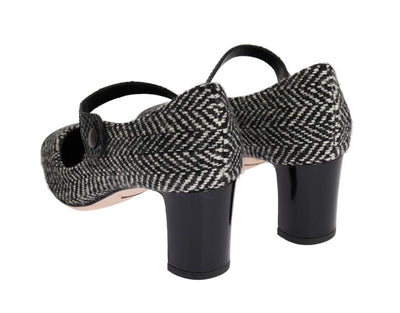 Black Tweed Snakeskin Mary Janes Pumps