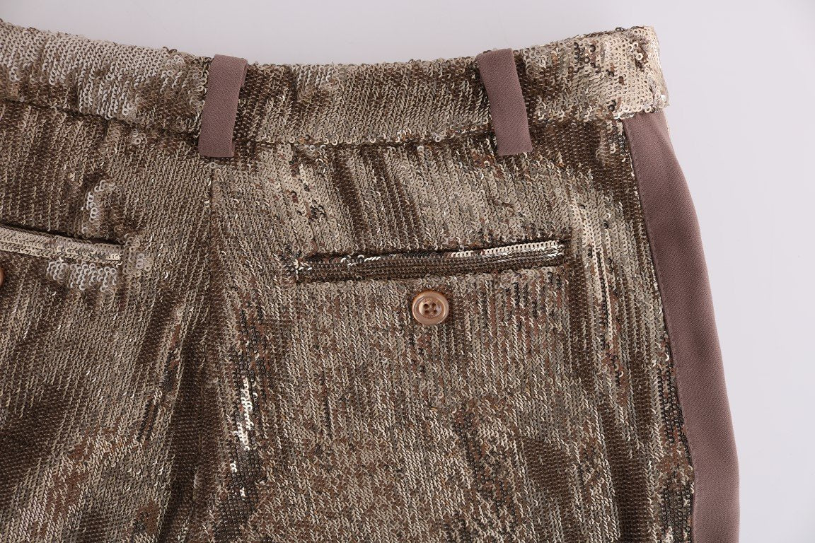 Gold Viscose Sequined Bootcut Pants