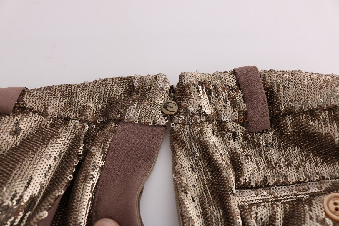 Gold Viscose Sequined Bootcut Pants