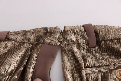 Gold Viscose Sequined Bootcut Pants
