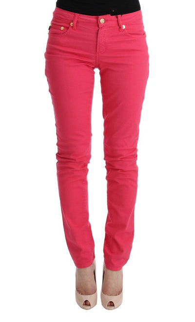 Pink Cotton Stretch Slim Fit Jeans