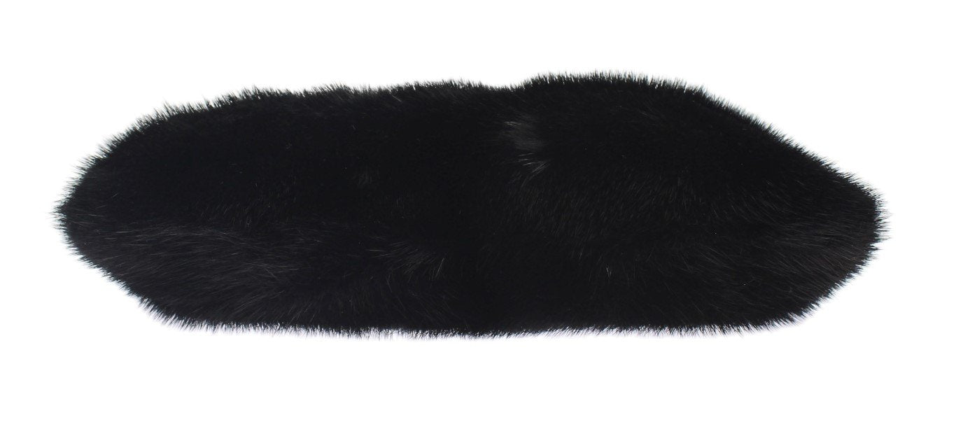 Black Crystal MINK Fur Leather Clutch Bag