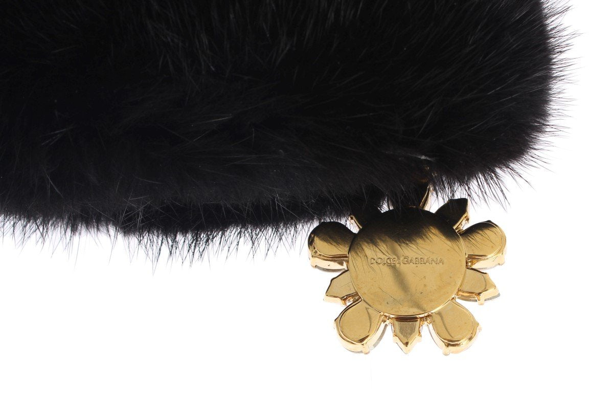 Black Crystal MINK Fur Leather Clutch Bag