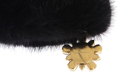 Black Crystal MINK Fur Leather Clutch Bag