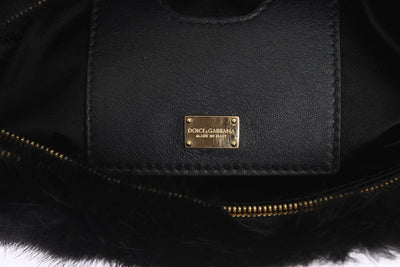 Black Crystal MINK Fur Leather Clutch Bag