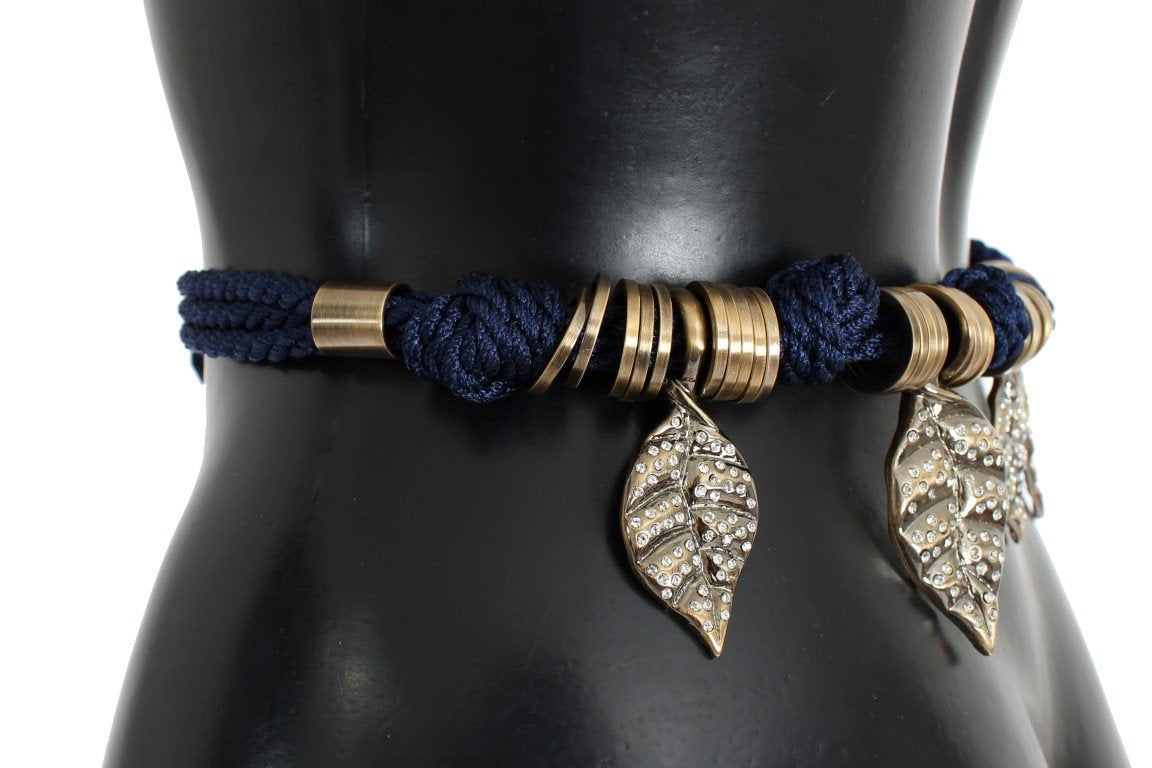 Blue Rope Gold Brass Leaf Crystal Belt
