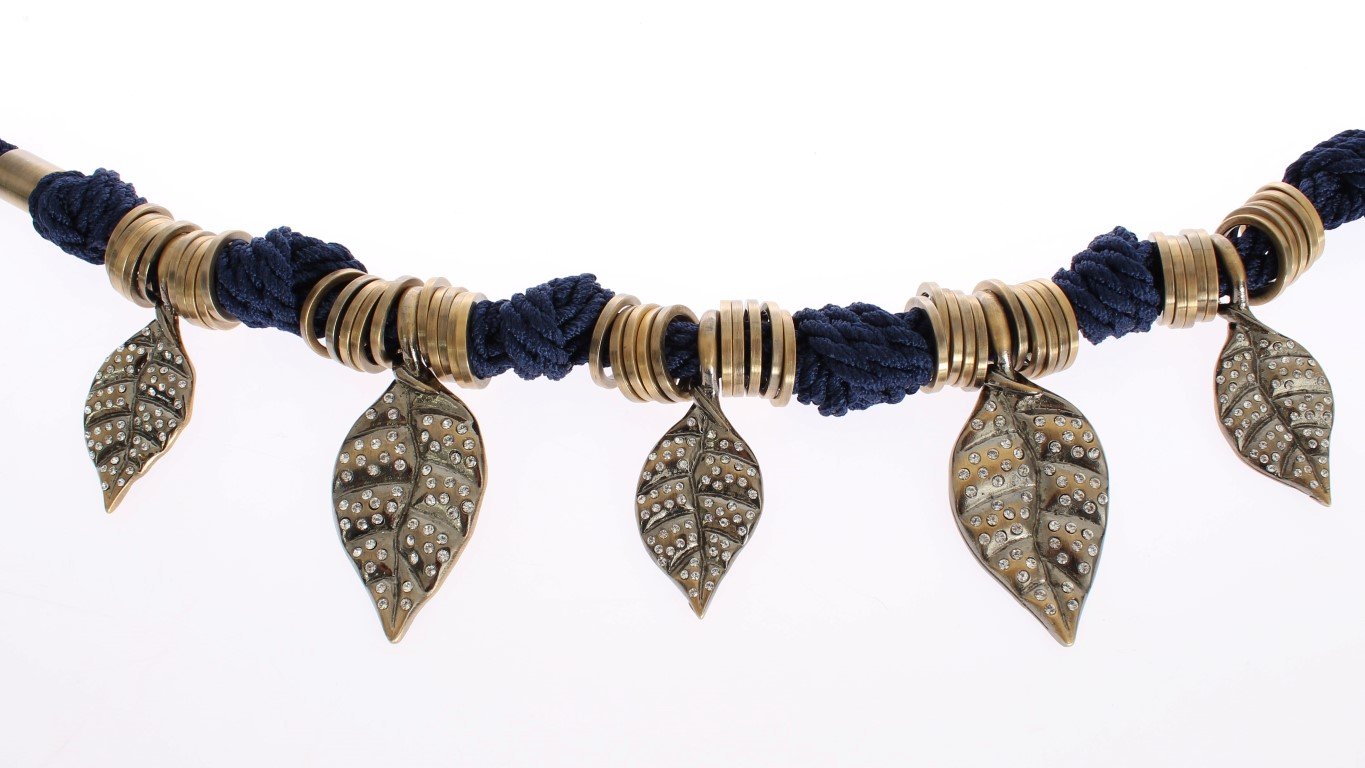 Blue Rope Gold Brass Leaf Crystal Belt