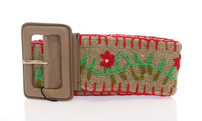 Multicolor Floral Leather Logo Belt