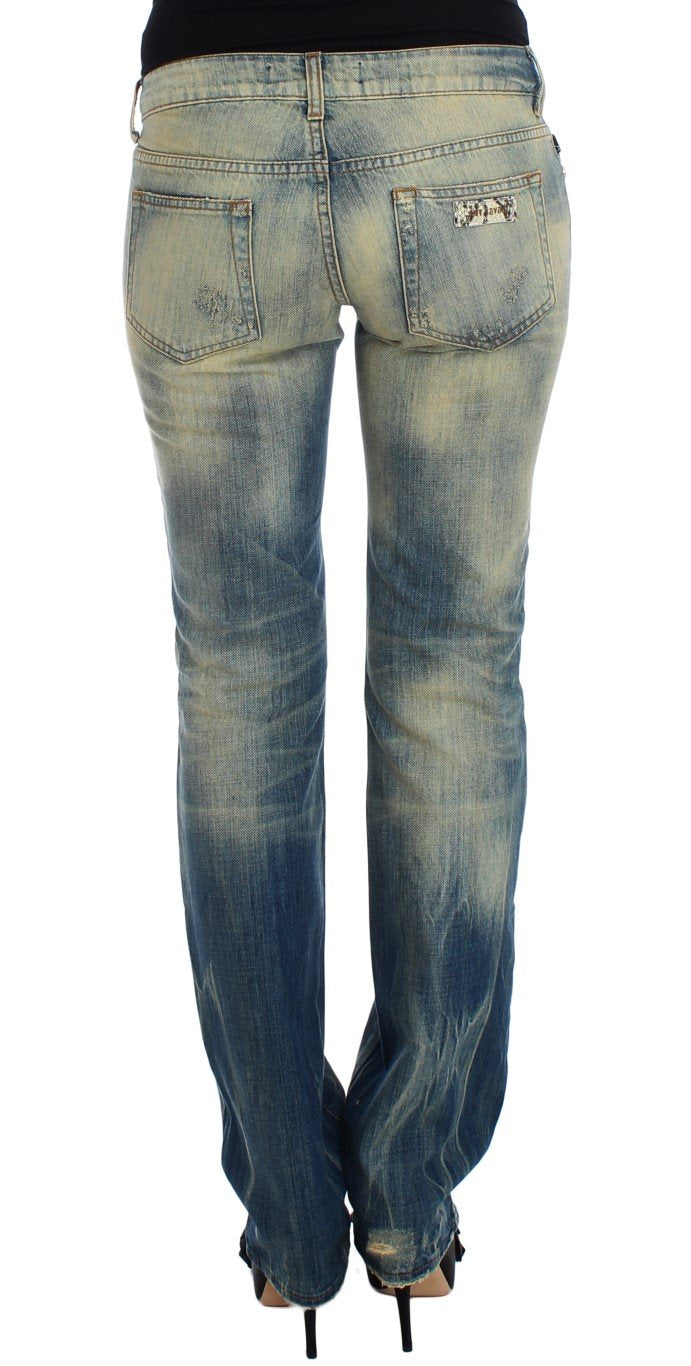 Blue Wash Torn Cotton Straight Fit Jeans