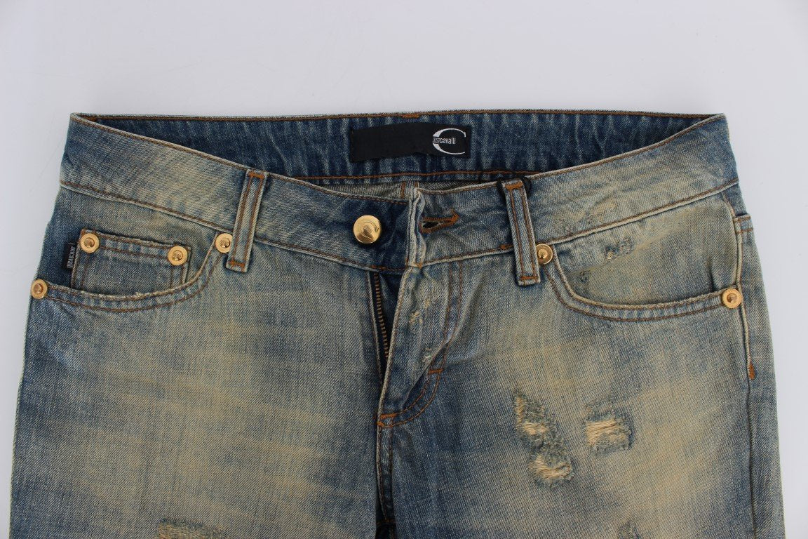 Blue Wash Torn Cotton Straight Fit Jeans
