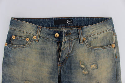 Blue Wash Torn Cotton Straight Fit Jeans