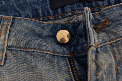 Blue Wash Torn Cotton Straight Fit Jeans
