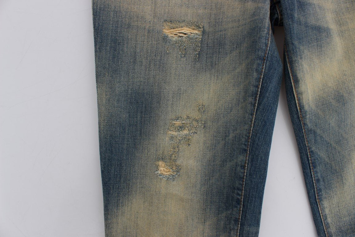 Blue Wash Torn Cotton Straight Fit Jeans