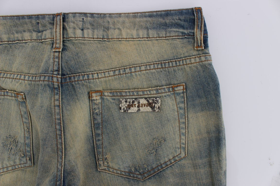 Blue Wash Torn Cotton Straight Fit Jeans