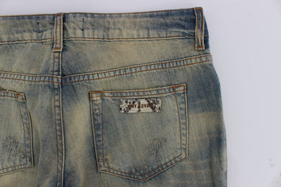 Blue Wash Torn Cotton Straight Fit Jeans