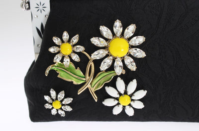 Black Brocade VANDA Floral Crystal Clutch