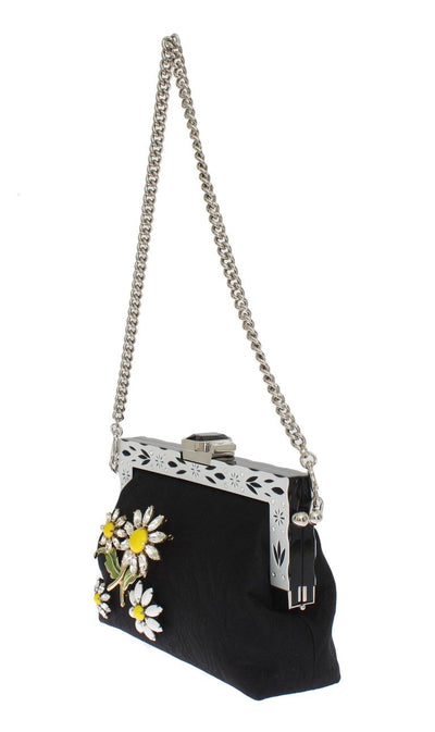 Black Brocade VANDA Floral Crystal Clutch