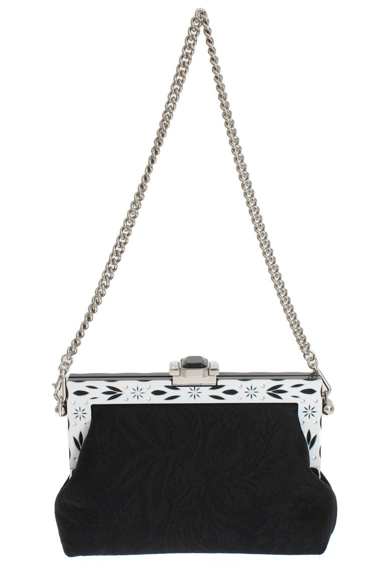 Black Brocade VANDA Floral Crystal Clutch