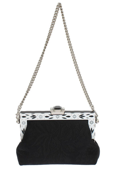Black Brocade VANDA Floral Crystal Clutch