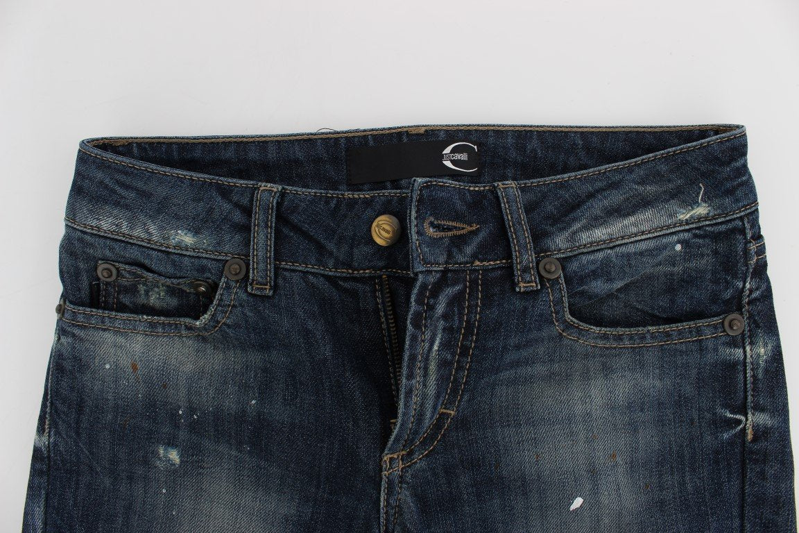 Blue Wash Torn Cotton Stretch Jeans