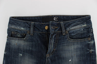 Blue Wash Torn Cotton Stretch Jeans