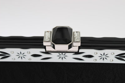Black Brocade VANDA Floral Crystal Clutch