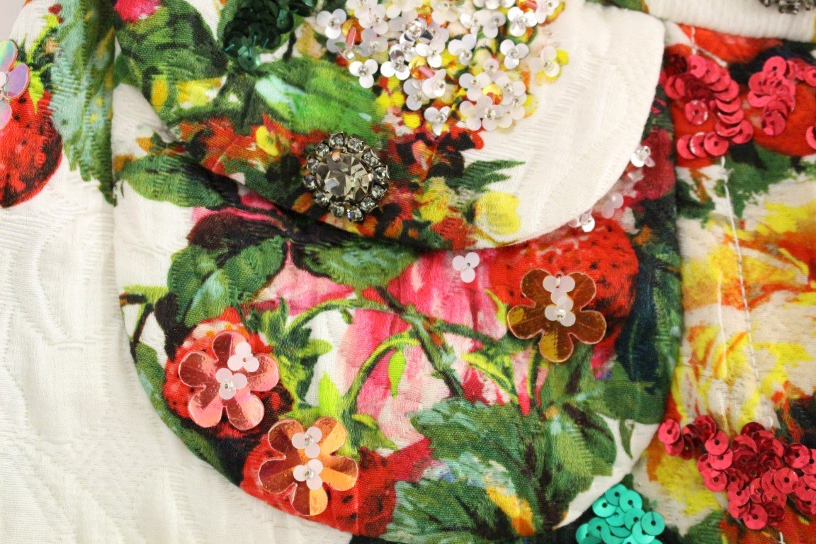 Multicolor Floral Crystal Sequined Cropped Pants
