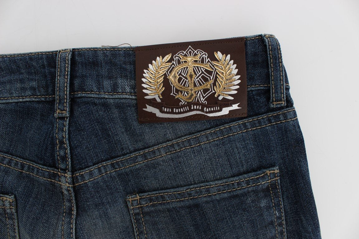 Blue Wash Torn Cotton Stretch Jeans