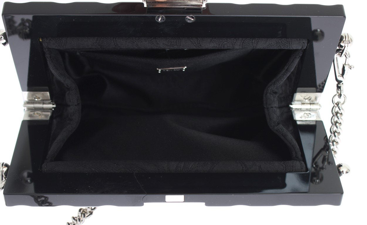 Black Brocade VANDA Floral Crystal Clutch