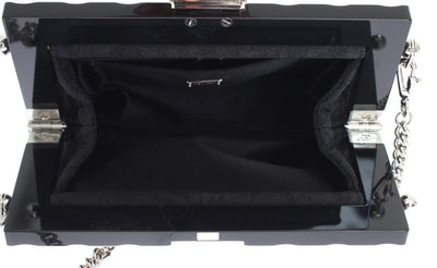 Black Brocade VANDA Floral Crystal Clutch
