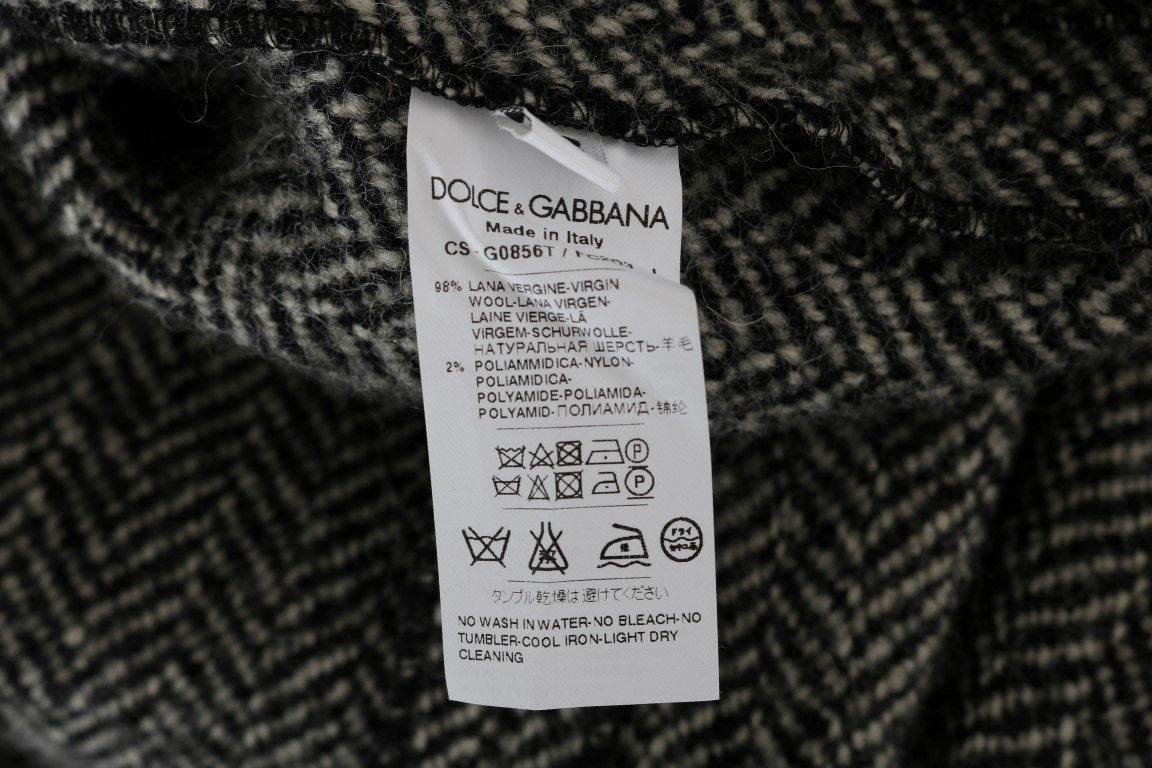 Gray Wool Tweed Fringes Hooded Poncho
