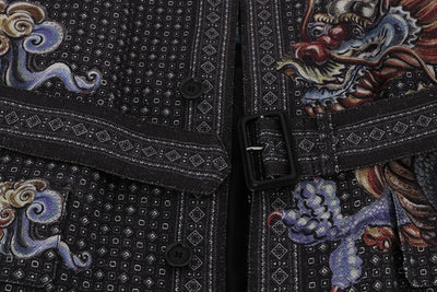 Blue Dragon Print Trench Coat