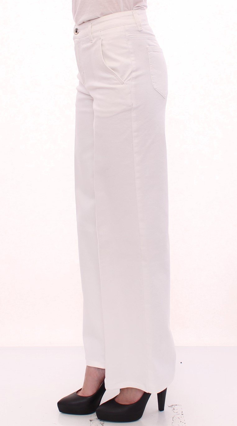 White Cotton Logo Regular Fit Jeans Pants