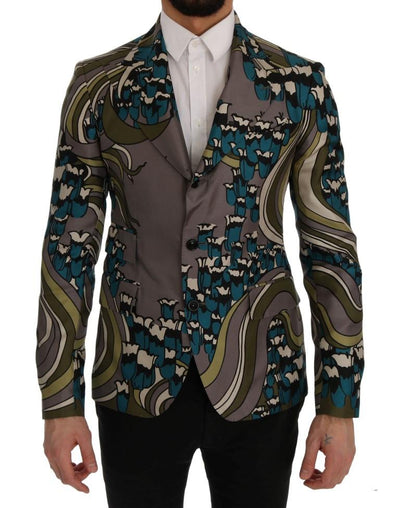 Gray Silk Three Button Blazer