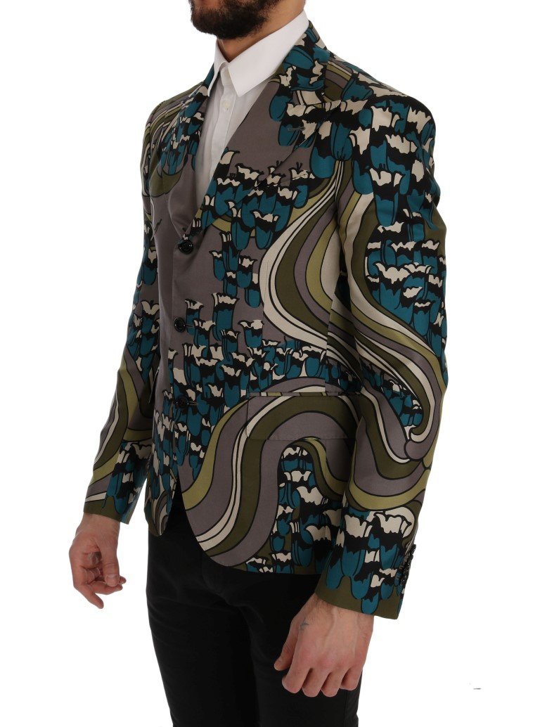 Gray Silk Three Button Blazer