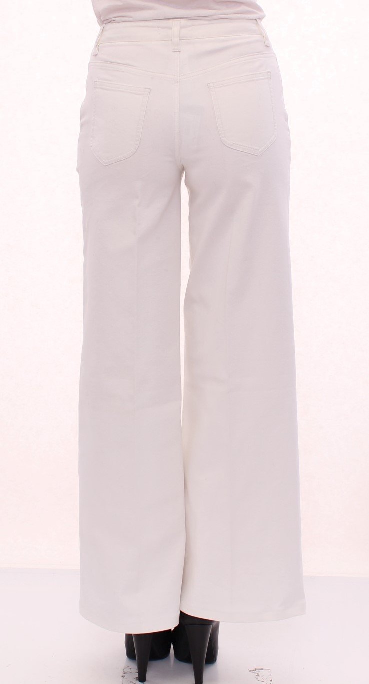 White Cotton Logo Regular Fit Jeans Pants