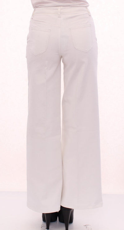 White Cotton Logo Regular Fit Jeans Pants