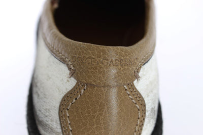 White Cotton Beige Leather Loafers