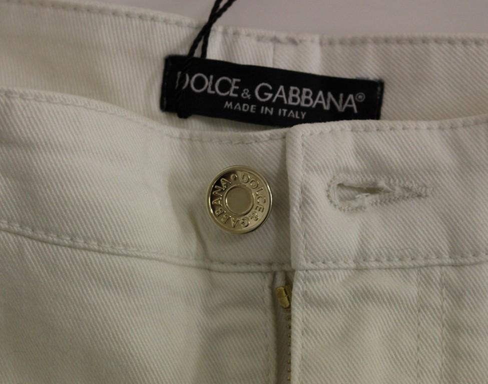 White Cotton Logo Regular Fit Jeans Pants