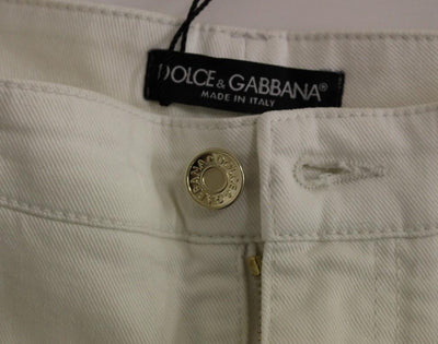 White Cotton Logo Regular Fit Jeans Pants