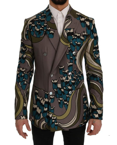 Gray Silk Double Breasted Blazer Jacket