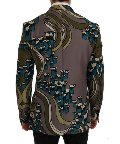 Gray Silk Double Breasted Blazer Jacket