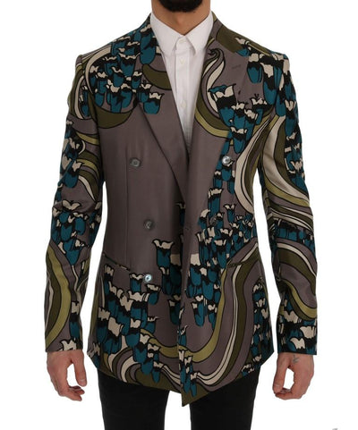 Gray Silk Double Breasted Blazer Jacket