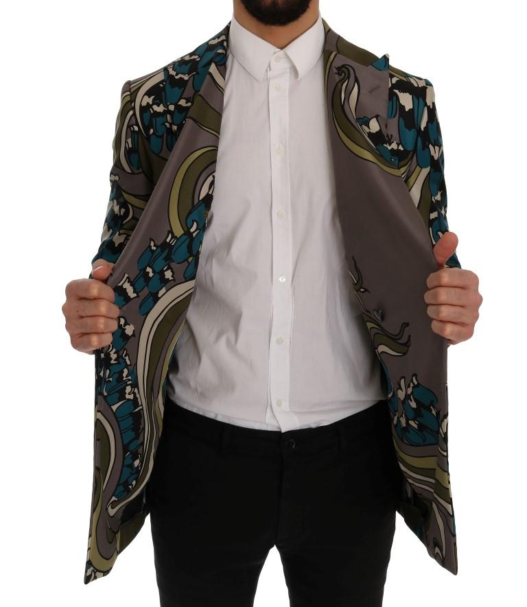 Gray Silk Double Breasted Blazer Jacket