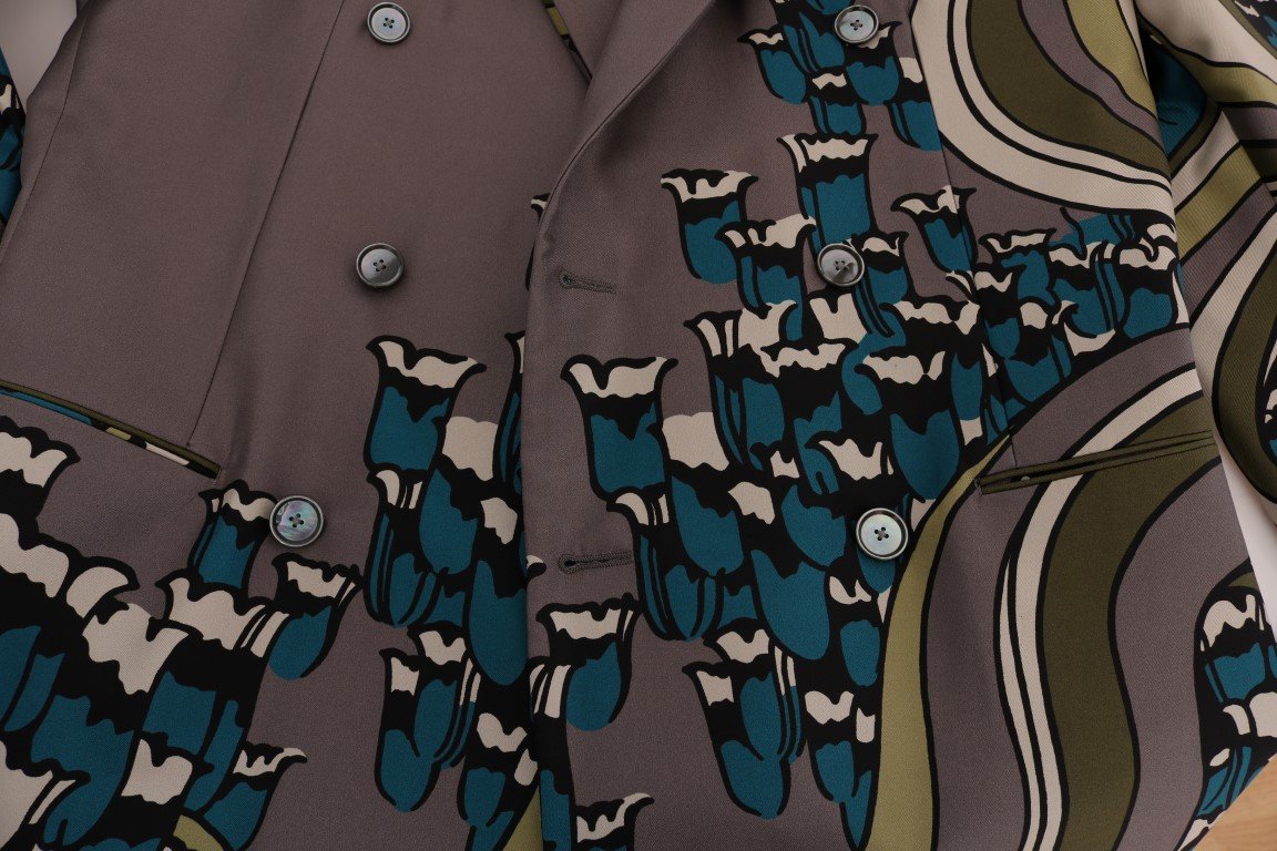 Gray Silk Double Breasted Blazer Jacket