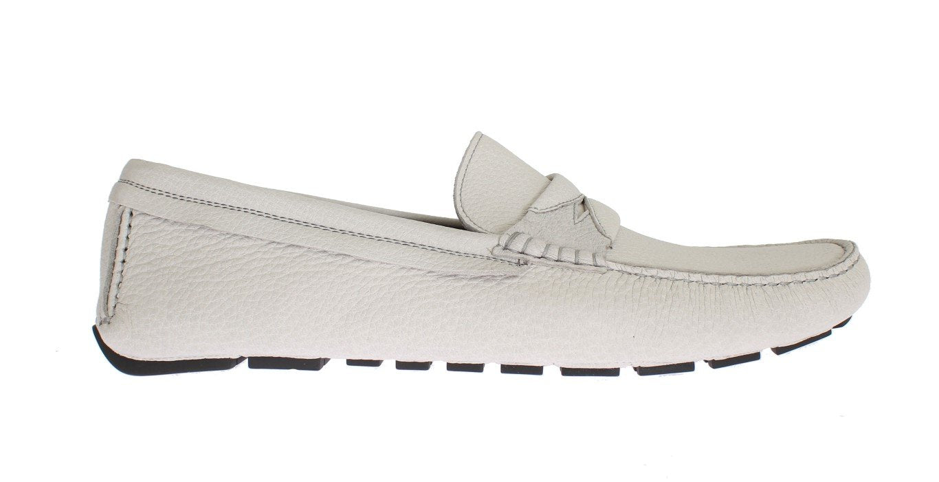 White Leather Casual Loafers Shoes