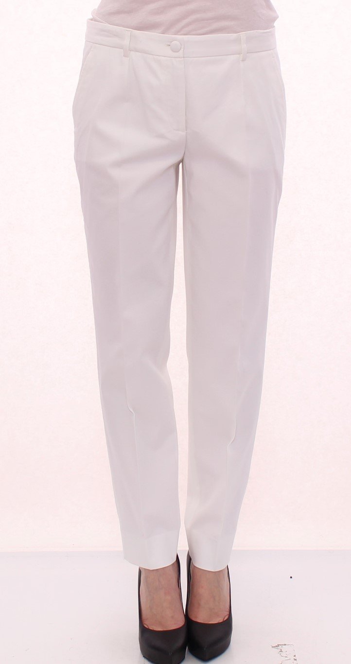 White Cotton Solid Pattern Dress Pants