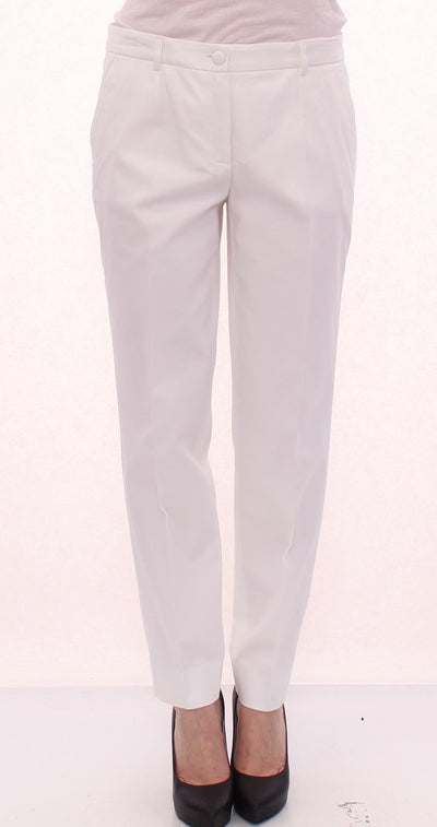 White Cotton Solid Pattern Dress Pants