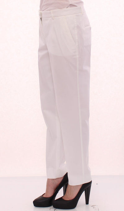 White Cotton Solid Pattern Dress Pants